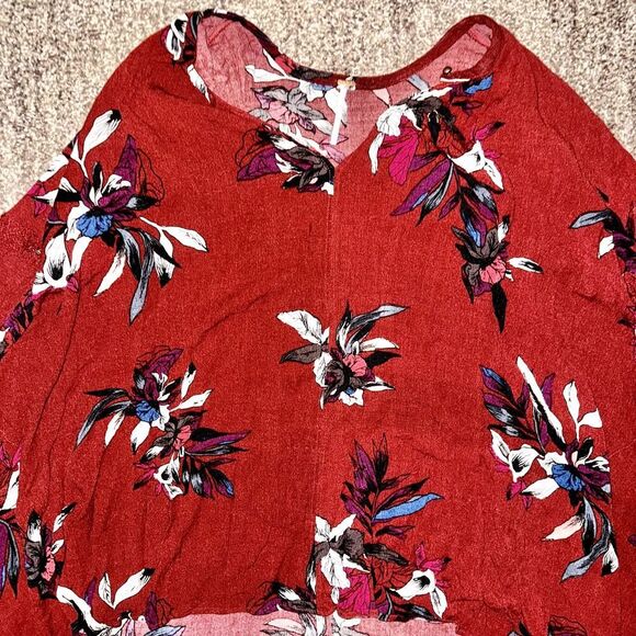 Free People Women's People Tree Swing Tunic Long Sleeve Shirt Red Floral Small - Picture 8 of 11